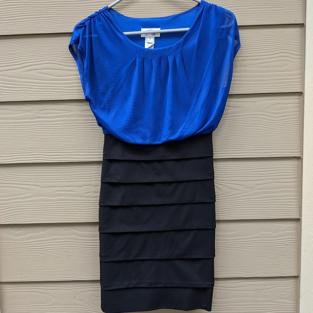 Blue and Black Business Dress